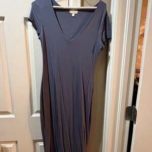 See You Monday Navy Blue V-Neck Short Sleeve Maxi Dress
